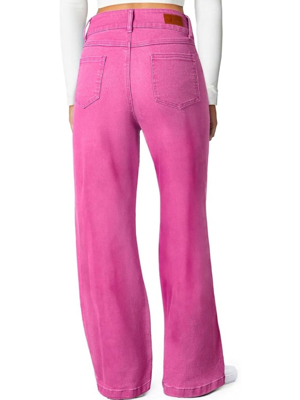 Women's Hot Pink Cotton High Waisted Stretchy Wide Leg Jeans Trendy Denim Pants - Picture 2 of 6